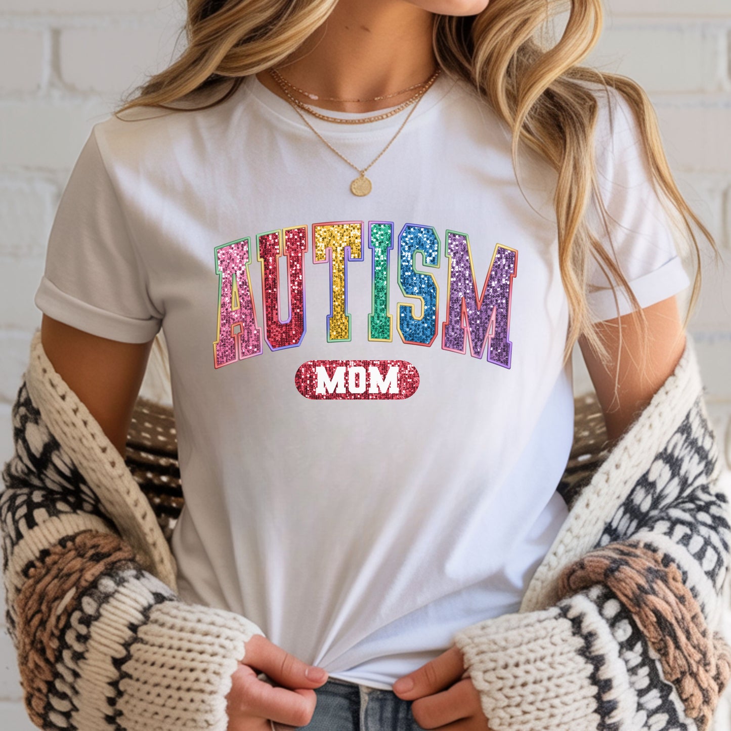 Faux Glitter Autism Mom Tee