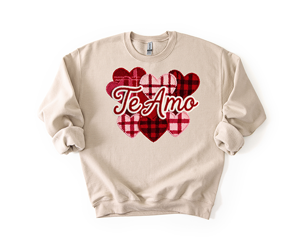 Patch Hearts Faux Yarn Crewneck - Hand Printed in the USA