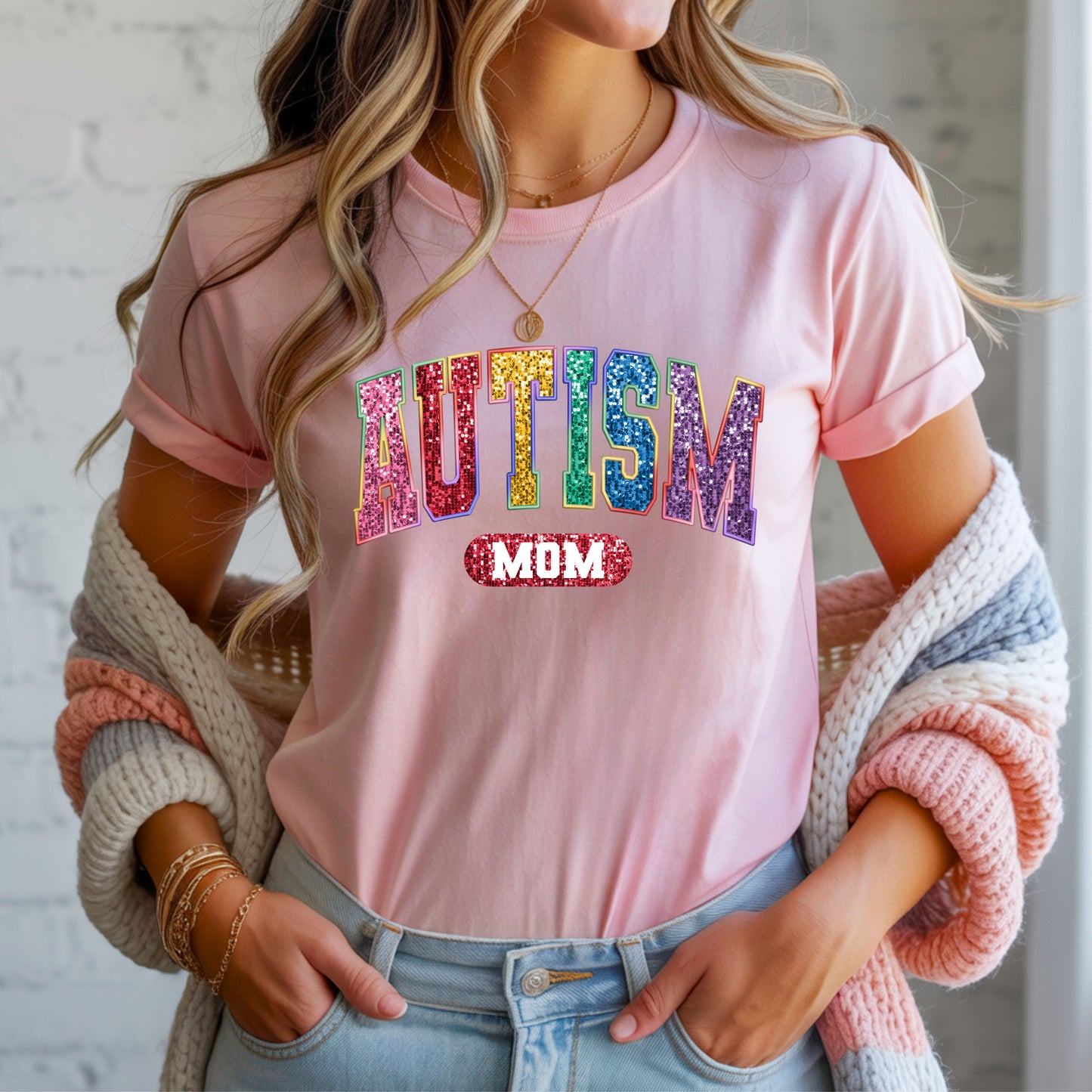 Faux Glitter Autism Mom Tee