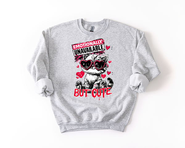 Emotionally Unavailable Kitten Crewneck - Hand Printed in the USA