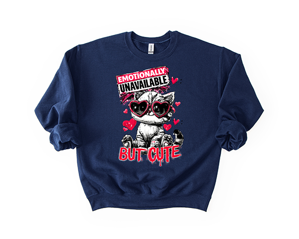 Emotionally Unavailable Kitten Crewneck - Hand Printed in the USA