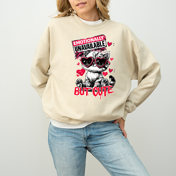 Emotionally Unavailable Kitten Crewneck - Hand Printed in the USA