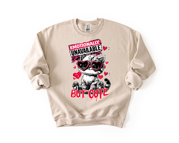Emotionally Unavailable Kitten Crewneck - Hand Printed in the USA