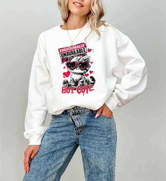 Emotionally Unavailable Kitten Crewneck - Hand Printed in the USA