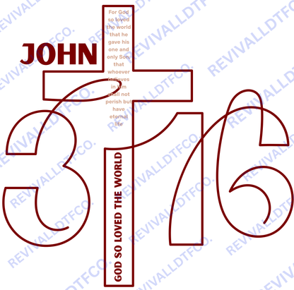 John 3:16 in Red - Ready To Press DTF Transfer