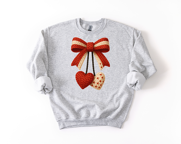 Faux Yarn Hearts - Unisex Crewneck USA Hand Printed