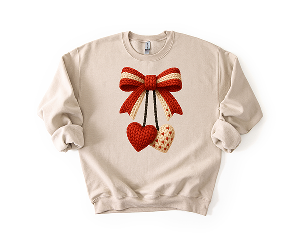 Faux Yarn Hearts - Unisex Crewneck USA Hand Printed