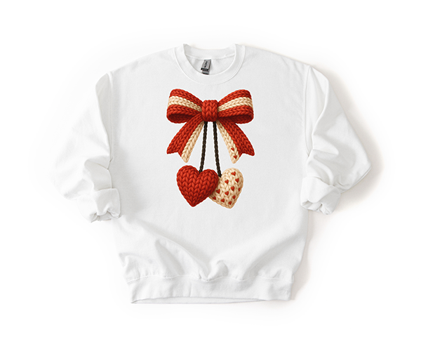 Faux Yarn Hearts - Unisex Crewneck USA Hand Printed