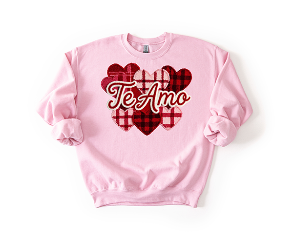 Patch Hearts Faux Yarn Crewneck - Hand Printed in the USA