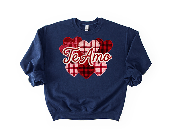 Patch Hearts Faux Yarn Crewneck - Hand Printed in the USA