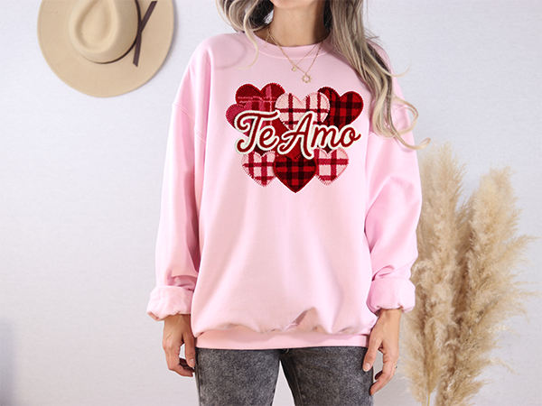 Patch Hearts Faux Yarn Crewneck - Hand Printed in the USA