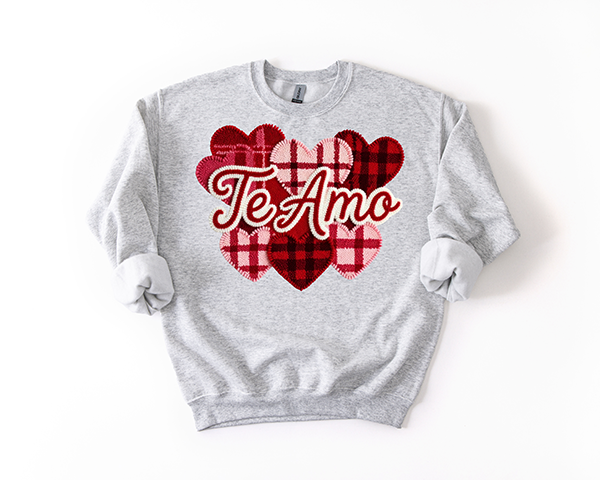 Patch Hearts Faux Yarn Crewneck - Hand Printed in the USA