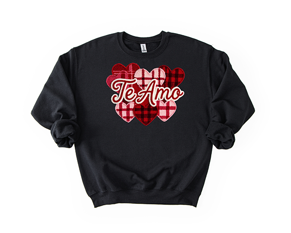 Patch Hearts Faux Yarn Crewneck - Hand Printed in the USA