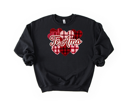 Patch Hearts Faux Yarn Crewneck - Hand Printed in the USA