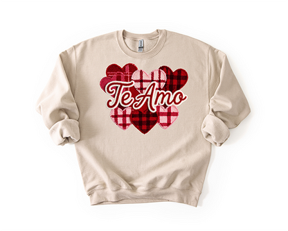 Patch Hearts Faux Yarn Crewneck - Hand Printed in the USA